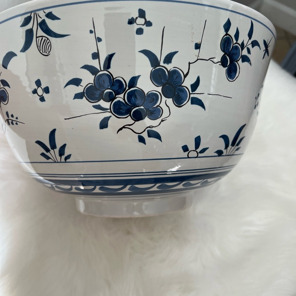 Blue & White Floral Ceramic Decorative Bowl